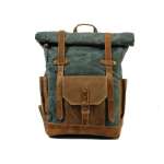 Men's Leather Waxed Canvas Vintage Laptop Backpack Campus Bag College Style Travel Rucksack