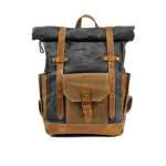 Men's Leather Waxed Canvas Vintage Laptop Backpack Campus Bag College Style Travel Rucksack