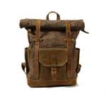 Men's Leather Waxed Canvas Vintage Laptop Backpack Campus Bag College Style Travel Rucksack