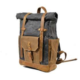 Men's Leather Waxed Canvas Vintage Laptop Backpack Campus Bag College Style Travel Rucksack