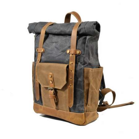 Men's Leather Waxed Canvas Vintage Laptop Backpack Campus Bag College Style Travel Rucksack