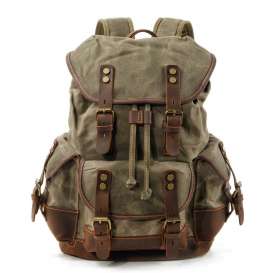 Travel Waxed Canvas Leather Backpack for Men Women,Water Resistant Laptop Rucksack