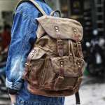 Travel Waxed Canvas Leather Backpack for Men Women,Water Resistant Laptop Rucksack