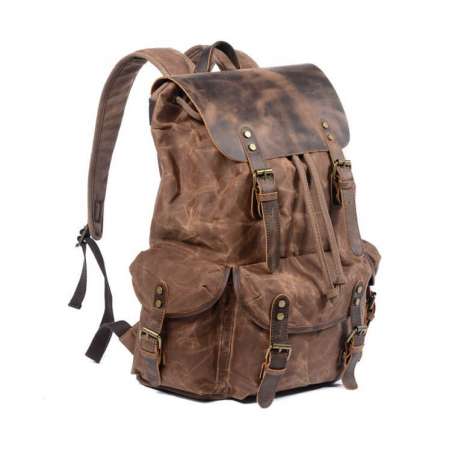 Waxed Canvas Backpack Rucksack, Laptop Rustic Men Wax Leather Backpacks Travel Vintage Bookbag