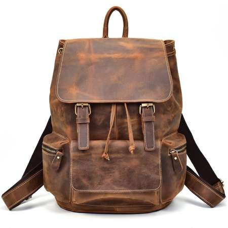 Leather Backpack 15.6 inch Laptop Backpack Vintage Travel Office Bag Large Capacity Shoulder Bag