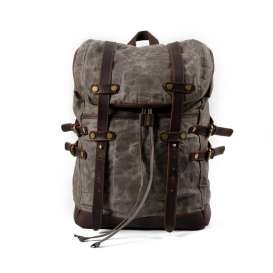 Backpack Waxed Canvas, High Density Thick Canvas Rucksack Genuine Leather Daypack for Travel