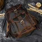 Top Quality Crazy Horse Cowhide Vintage Genuine Leather Rucksack, Men Travel Backpack