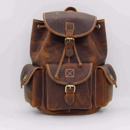 Top Quality Crazy Horse Cowhide Vintage Genuine Leather Rucksack, Men Travel Backpack