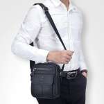 Casual Men's Shoulder Bag Business Messenger Bag High-Quality Men's Zipper Closed Cow Leather Bag