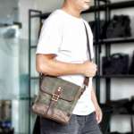 Men Oil Wax Canvas Leather Crossbody Bag Men Military Army Vintage Messenger Bags Shoulder Bag