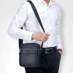 Genuine Leather Small Zipper Closed Messenger Bag for Men Vintage Shoulder Crossbody Bag for Work Business Travel