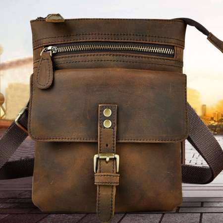 Genuine Leather Small Messenger Bag for Men Vintage Shoulder Crossbody Bags for Work Business Travel