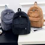 Corduroy Backpack Retro Solid Color Casual Daypack Shoulder Bag for Women