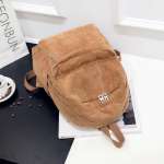 Corduroy Backpack Retro Solid Color Casual Daypack Shoulder Bag for Women