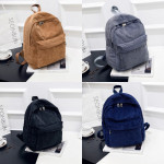 Corduroy Backpack Retro Solid Color Casual Daypack Shoulder Bag for Women