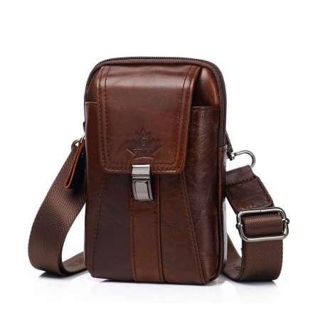 Leather Cowhide Shoulder Bag Man Bag Waist Pack Messenger Crossbody Fanny Waist Bag 