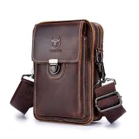 Crazy Horse Leather Male Waist Pack Phone Pouch Bags Waist Bag Men's Small Chest Shoulder Belt Bag