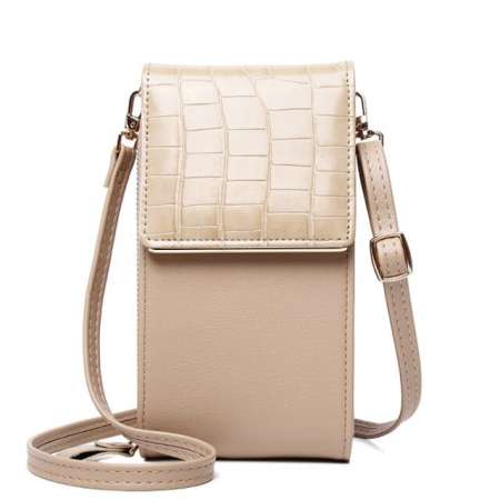 Brand Designer Small Crossbody Phone Bag, Women's Stone Pattern PU Leather Female Shoulder Purse