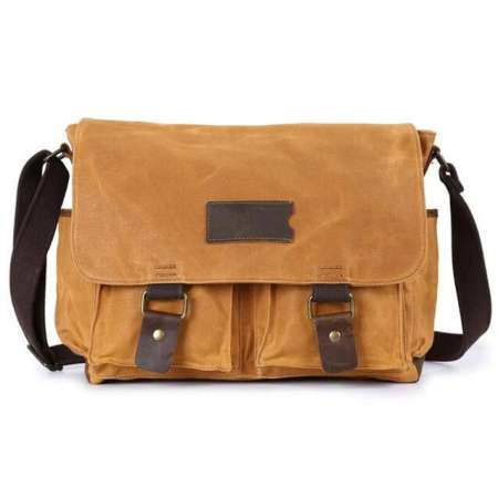 Mens Vintage Oil Wax Canvas Shoulder Bag Shockproof Camera Bag Waterproof Canvas Crossbody Bag