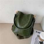 Vintage Crocodile Pattern Crossbody Bag Leather Trend Designer Shoulder Handbag Large Capacity Bucket Bag