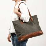 Fashion Retro Waxed Canvas Handbag, Casual Carry Bag, Waterproof Large Capacity Leather Tote Bag