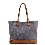 Fashion Retro Waxed Canvas Handbag, Casual Carry Bag, Waterproof Large Capacity Leather Tote Bag