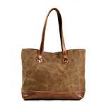 Fashion Retro Waxed Canvas Handbag, Casual Carry Bag, Waterproof Large Capacity Leather Tote Bag