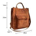 Corduroy Shoulder Bag, Women Vintage Shopping Bag, Zipper Bookbag, Casual Tote With Outside Pocket