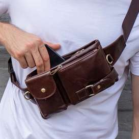 Genuine Leather Waist Bag, Waterproof Hip Belt Bag, Crossbody Sling