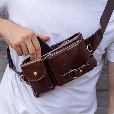 Genuine Leather Waist Bag, Waterproof Hip Belt Bag, Crossbody Sling